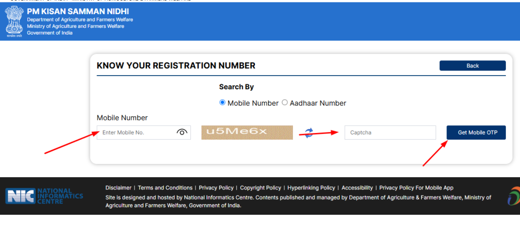 Retrieve PM Kisan Registration Number Page
