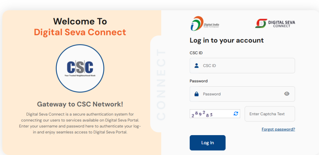 PM Kisan CSC Login panel for Common Service Centers